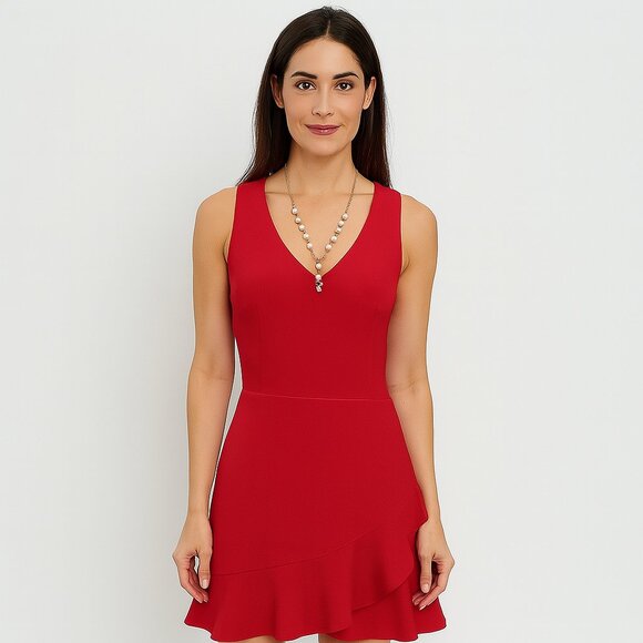 Trina Turk Red Tulip Ruffle Hem Dress Size 6 | EUC Fit & Flare Cocktail Dress - Picture 1 of 10